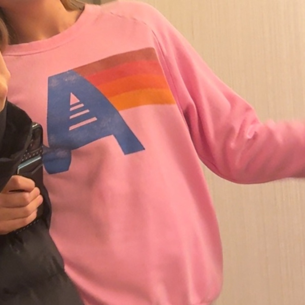 Pink Sweatshirt with Rainbow Design Aviator Nation Washed